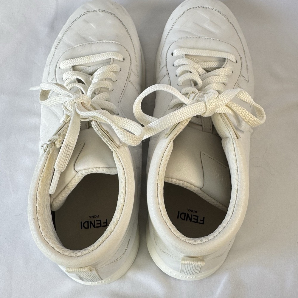 Fendi 8E7045 White High Top Logo Leather Sneakers - Picture 7 of 9